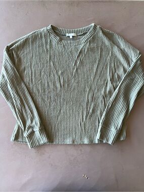 Charlotte Russe Olive Green Ribbed Long-Sleeve Top